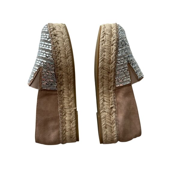 Steve Madden Rhinestone Suede Platform Espadrilles Proud Beige Silver Size 8 - Picture 7 of 9
